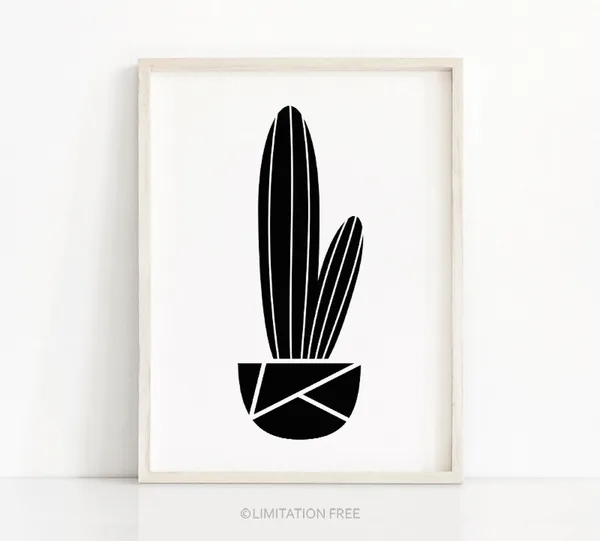 Cactus Black and White Modern Wall Art Poster