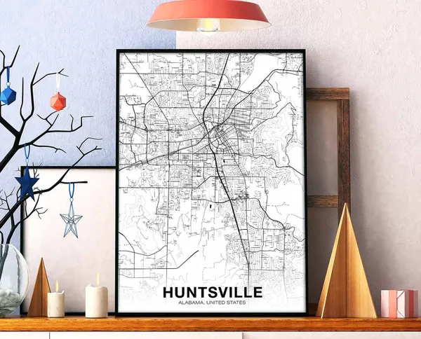 Huntsville Alabama USA Map Poster, Modern City Print