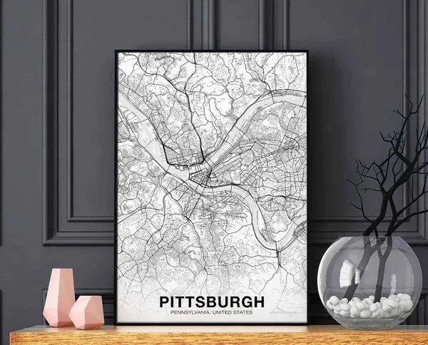 Pittsburgh Pennsylvania Map Poster, Modern Wall Art Print