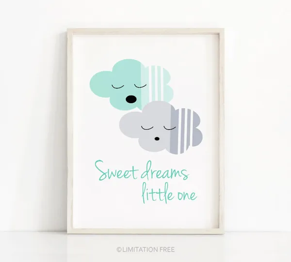 Sweet Dreams Sign Nursery Wall Art Print, Mint Green