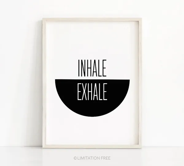 Inhale Exhale Modern Black White Typography Art Print
