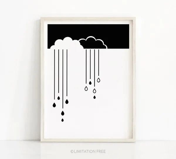 Monochrome Cloud Nursery Art Print, Modern Decor