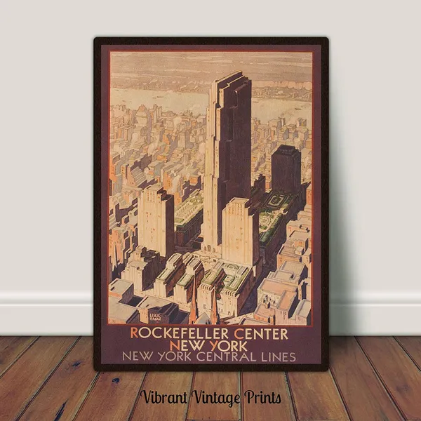 New York City Rockefeller Center Vintage Travel Poster