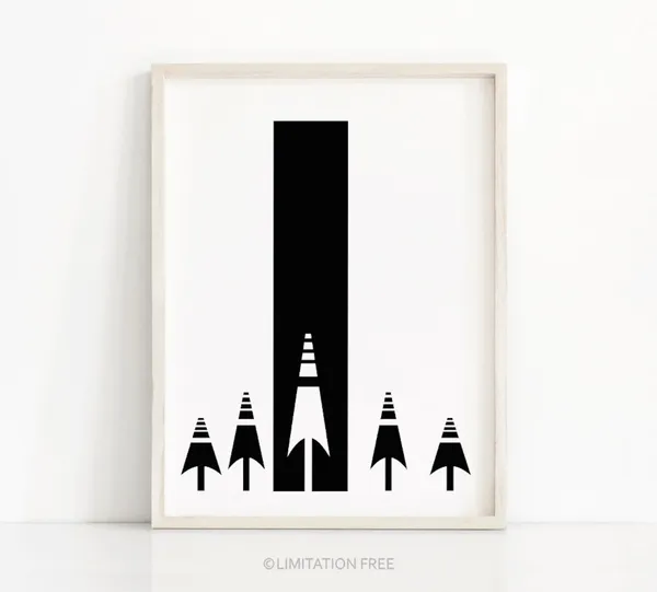Modern Scandinavian Forest, Black and White Art Print
