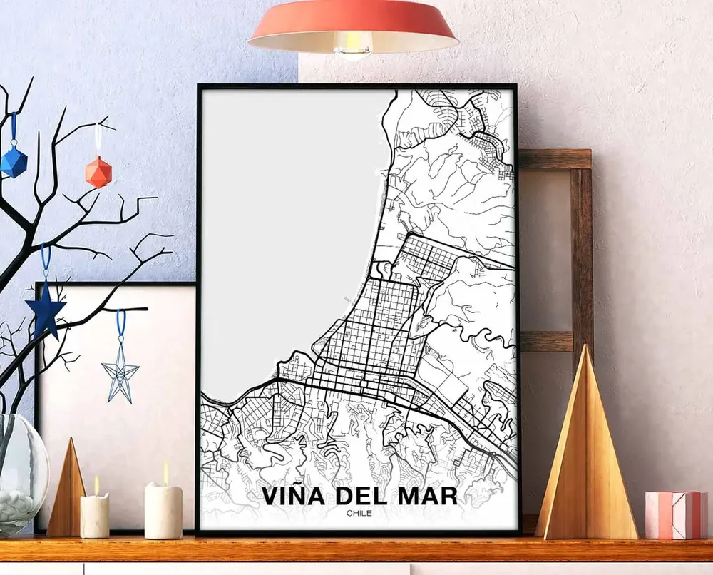 Vina Del Mar Chile Black White Minimalist City Street Map Poster