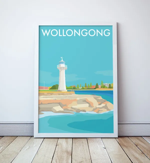 Wollongong Beach Vintage Style Seaside Travel Poster