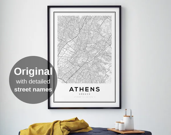 Athens City Map - Minimalist Greece Travel Poster