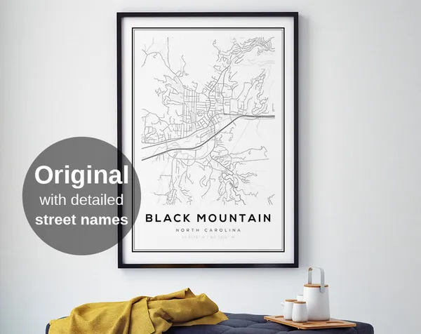 Black Mountain North Carolina Map Art Print, Minimalist