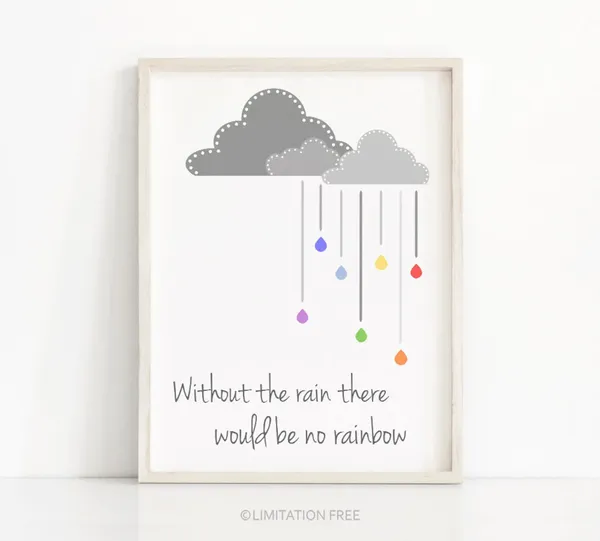 Nursery Clouds and Rainbow Art Print, Gray Nursery