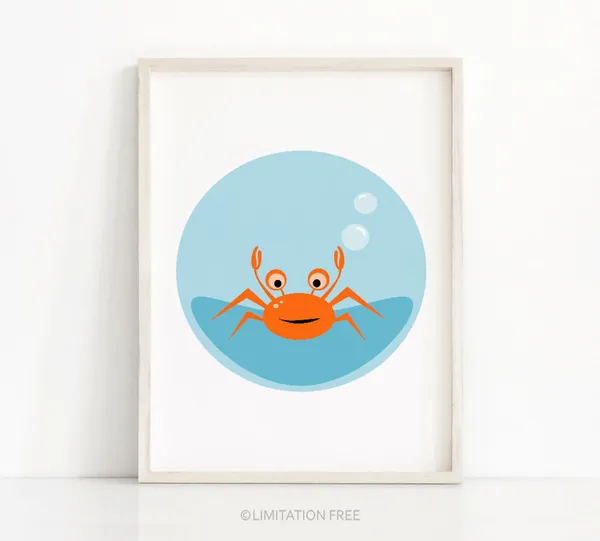 Crab Under The Sea Nursery Ocean Wall Art Print
