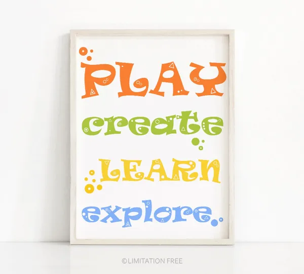 Play Create Learn Explore Print for Playroom Nursery