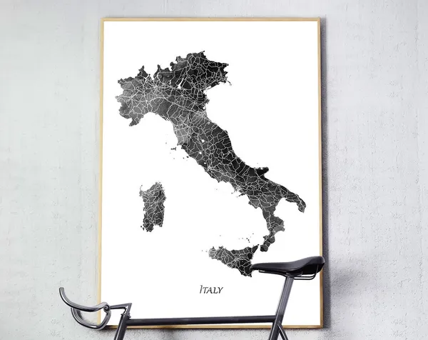 Italy Map Print, Watercolor Travel Poster