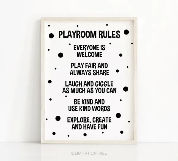 Playroom Rules Monochrome Nursery Wall Art Print