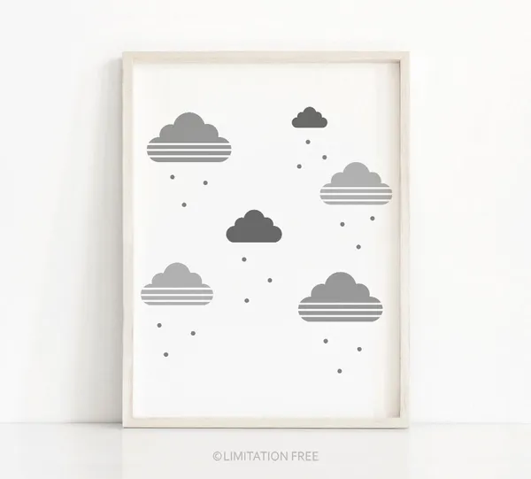 Cloud Nursery Art Print, Gender Neutral Gray Decor