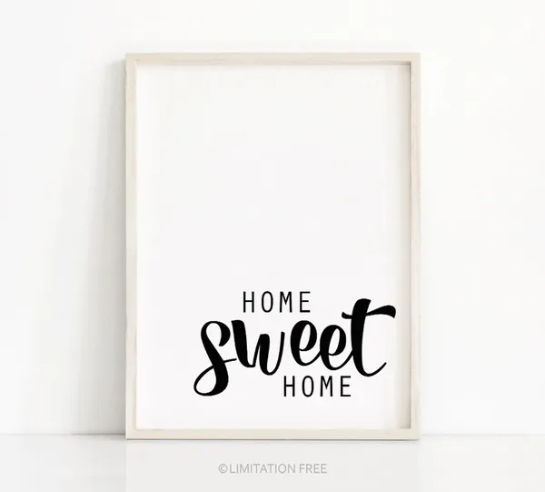 Home Sweet Home Typography Quote Art Print, Black and White