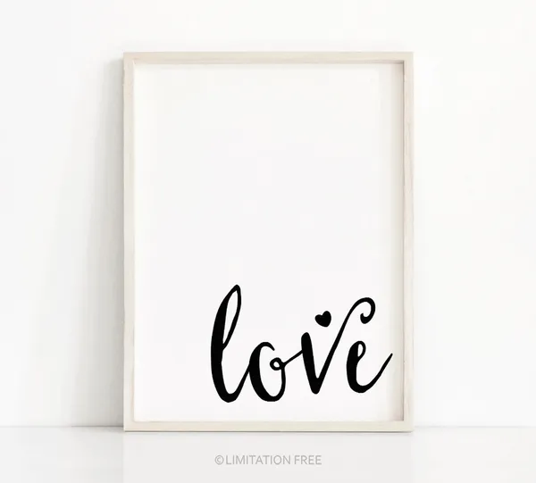 Love Typography Art Print, Black and White Minimalist