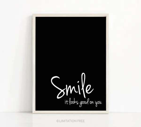 Smile Typography Poster, Black and White Wall Art