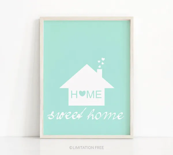Home Sweet Home Quote Art Print, Mint Home Decor