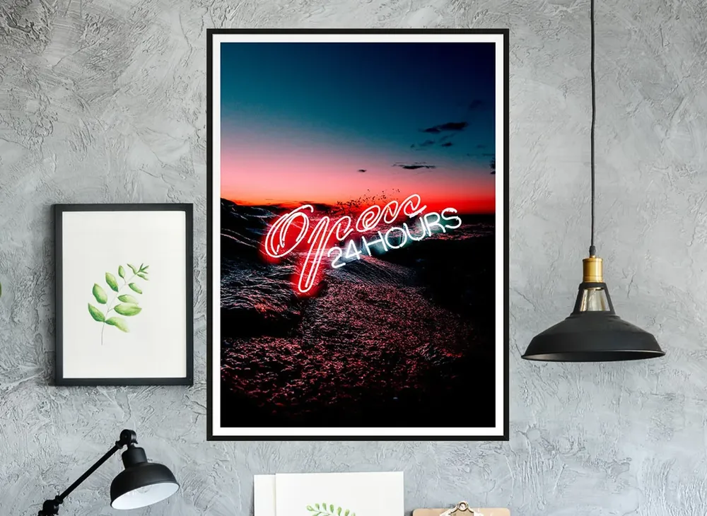 Neon Ocean Sunset Retro Beach Art Print