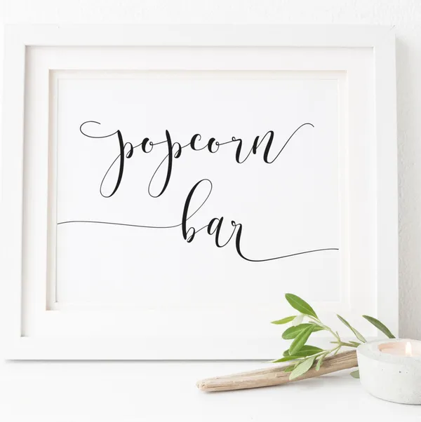 Popcorn Bar Sign Wedding Table Signs Art Print