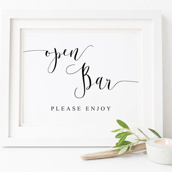 Wedding Open Bar Sign, Wedding Drinks Poster Print