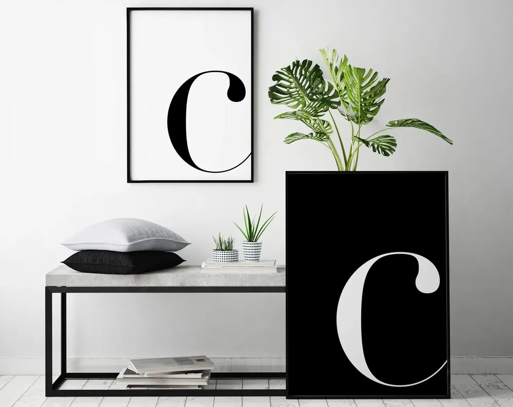 Letter C Black White Poster Print