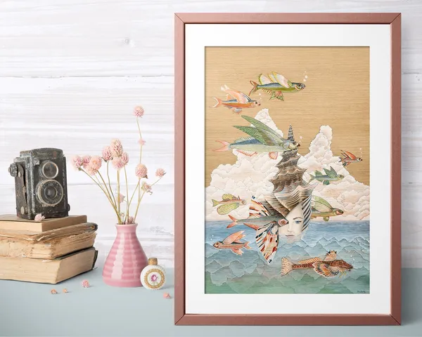 Flying Fish Beach House Vintage Boho Art Print