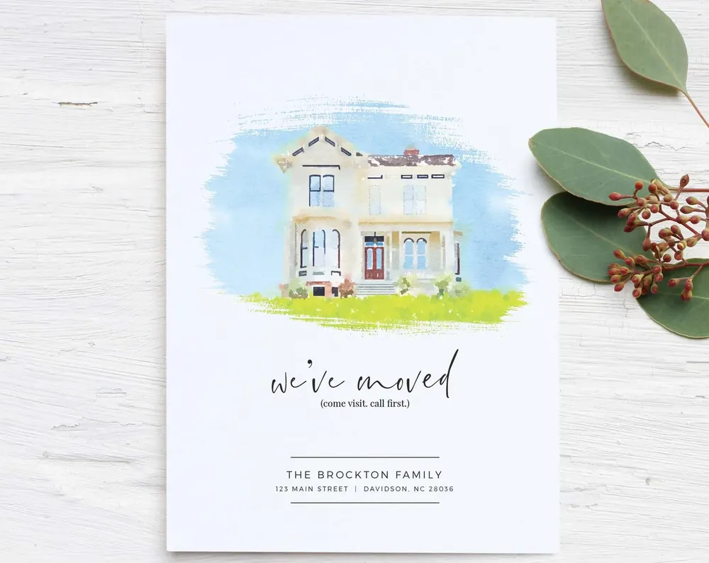 New Address Card, Custom House Portrait Art Print