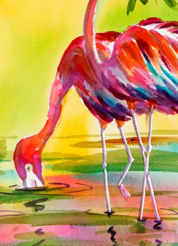 Flamingo Watercolor Art Print, Key West Beach Art