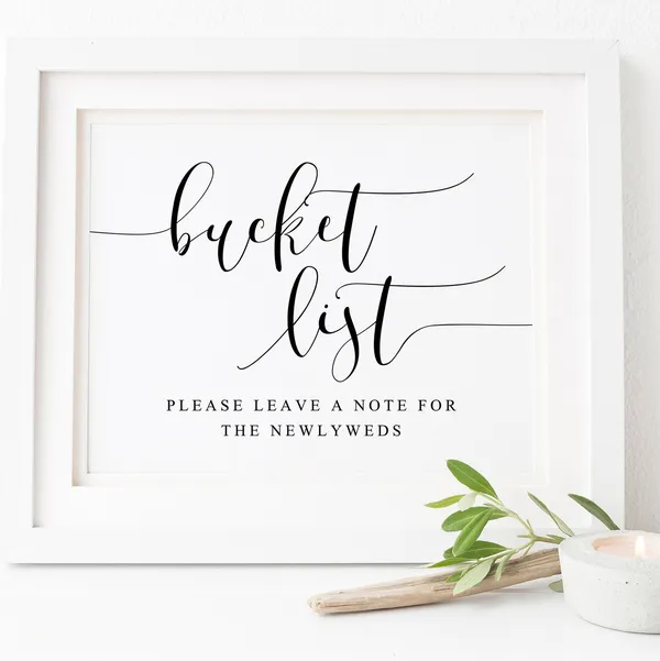 Bucket List Wedding Sign, Newlyweds Guest Book Art Print