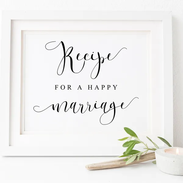 Recipe For A Happy Marriage Sign, Wedding Print