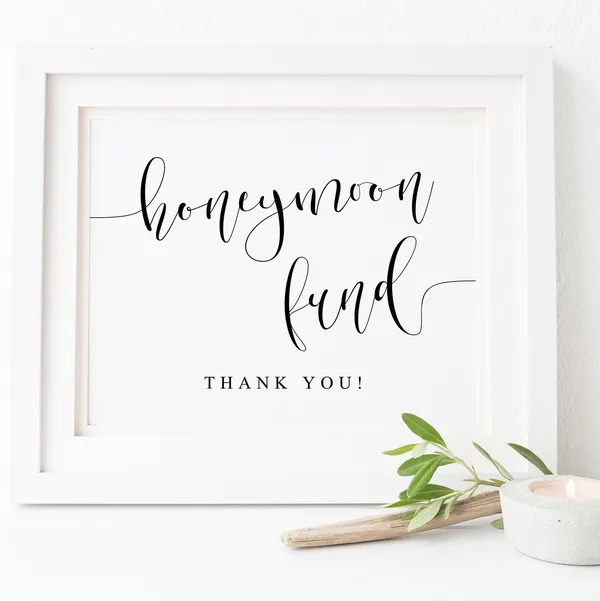 Honeymoon Fund Wedding Sign, Wedding Table Art Print
