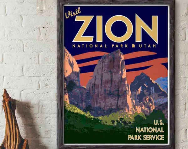 Zion National Park Vintage Style Utah Travel Poster