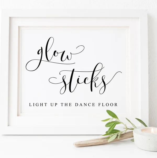Glow Sticks Wedding Send-Off Sign, Dance Floor Poster