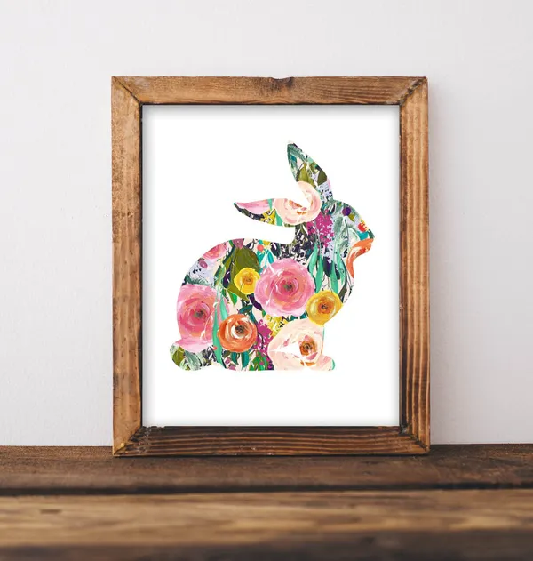 Bunny Easter Floral Nursery Art Print
