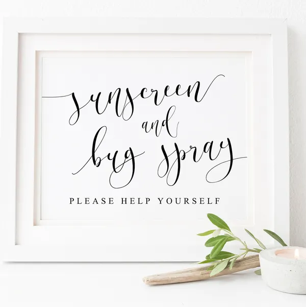 Sunscreen And Bug Spray Sign, Wedding Reception Art Print