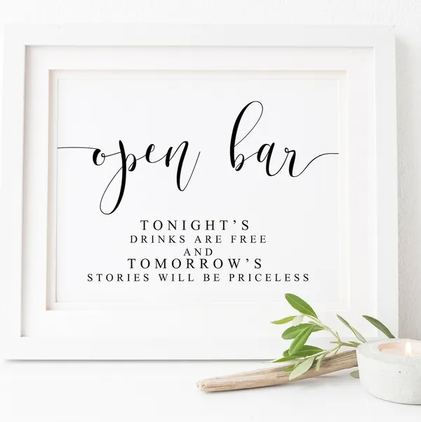 Wedding Open Bar Sign, Reception Drinks Print
