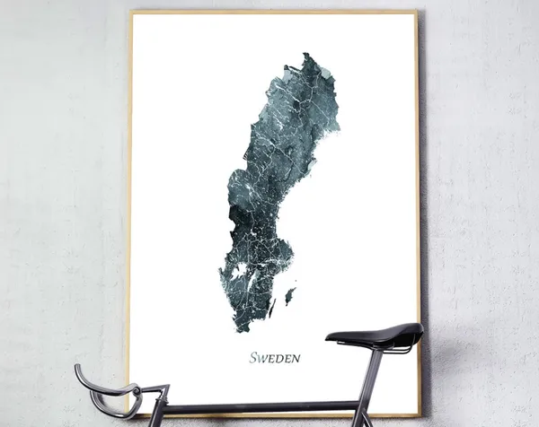 Sweden Map Watercolor Travel Poster
