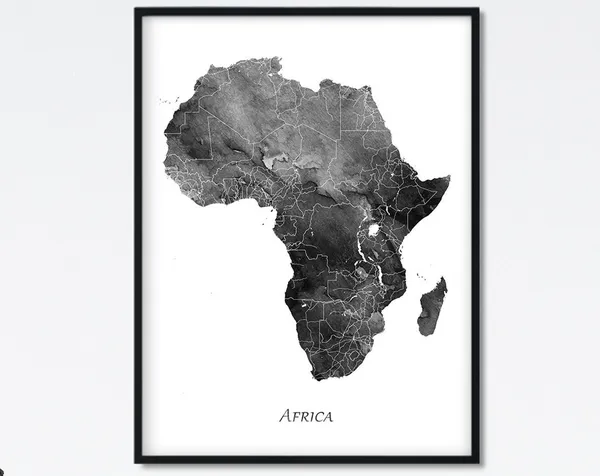 Africa Map Watercolor Travel Poster, Home Decor