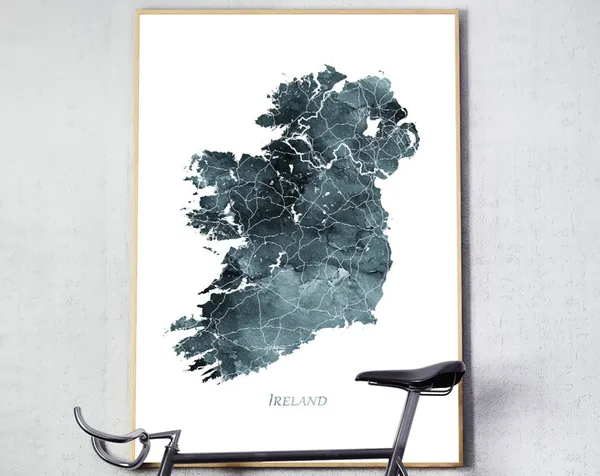Ireland Map Watercolor Poster, Home Decor