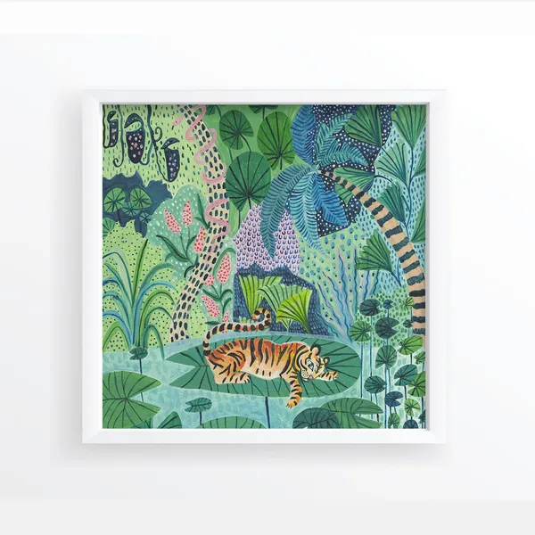 Tiger Botanical Illustration Art Print, Jungle Nursery Decor