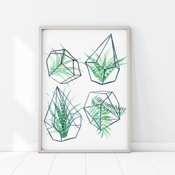 Terrarium Botanical Illustration, Watercolor Art Print
