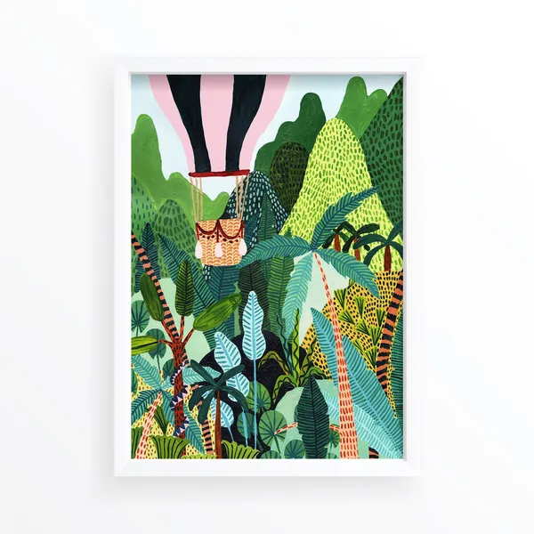 Hot Air Balloon Jungle Botanical Art Print, Nursery Decor