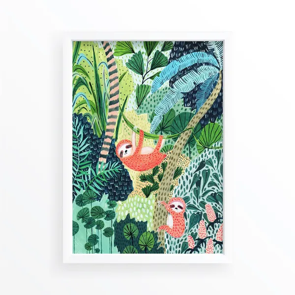 Sloth Jungle Botanical Illustration Art Print