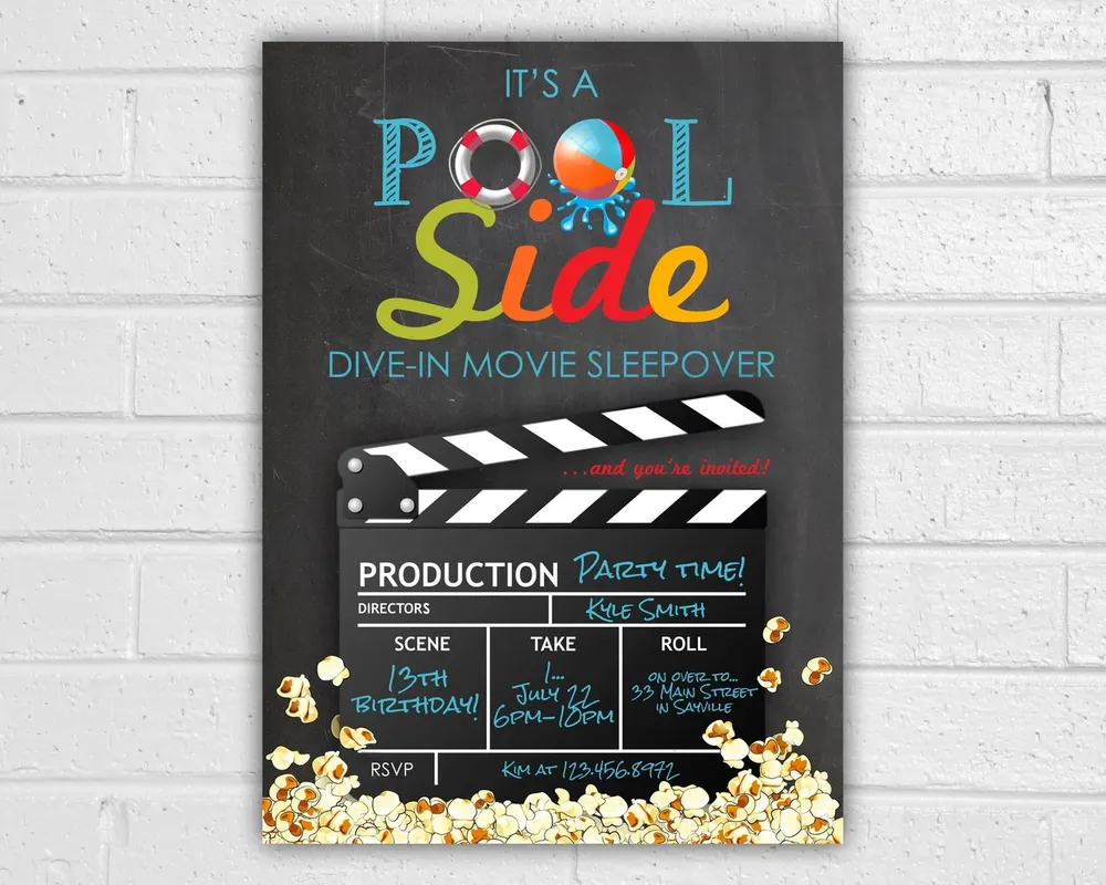 Pool Party Invitation Movie Night Party Poster