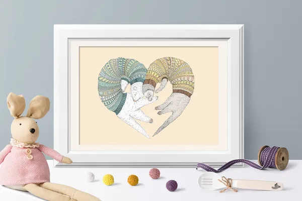 Ferret Heart Print, Kawaii Nursery Room Decor