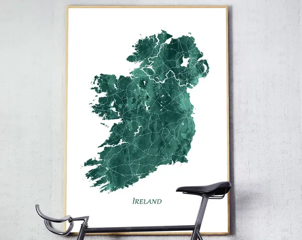 Ireland Map Watercolor Poster, Home Office Decor