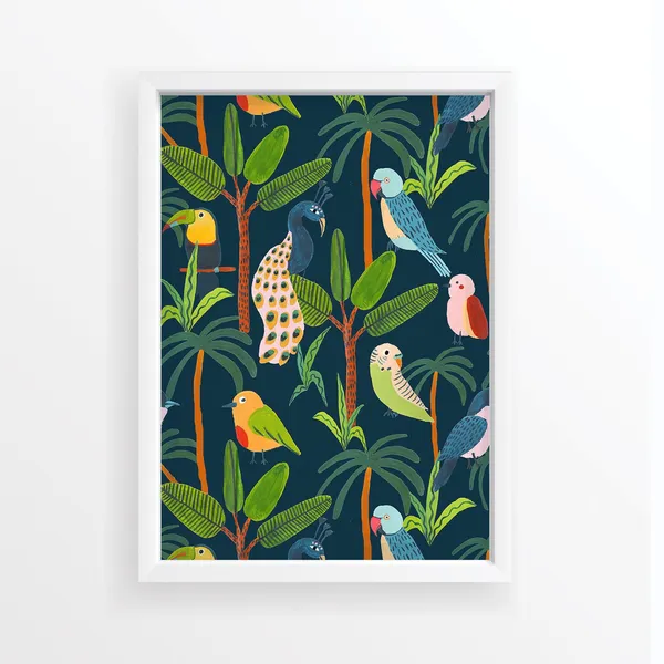 Parrot Peacock Toucan Botanical Animal Print, Nursery