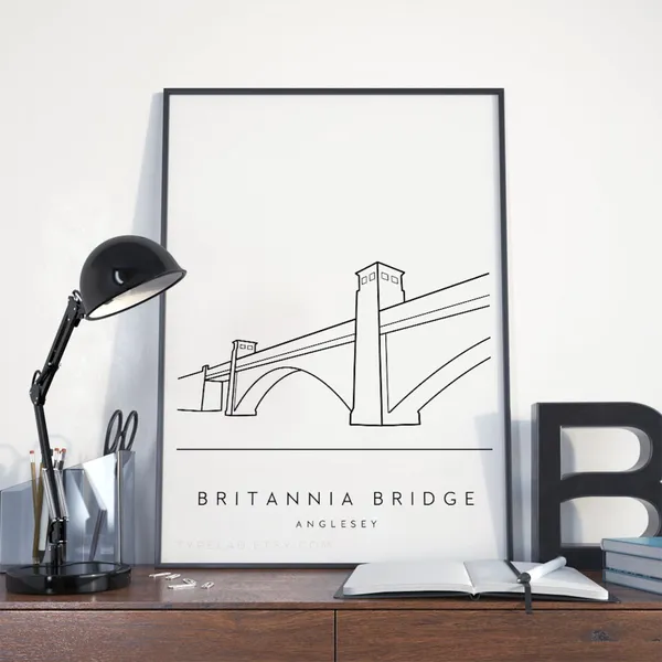Britannia Bridge, Anglesey Wales Travel Poster