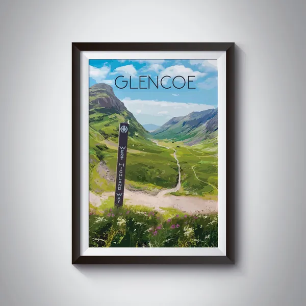 Glencoe Scotland Travel Poster, Highland Mountains